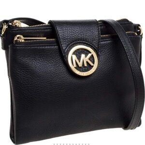 Michael Kors Black Leather Fulton Crossbody Bag